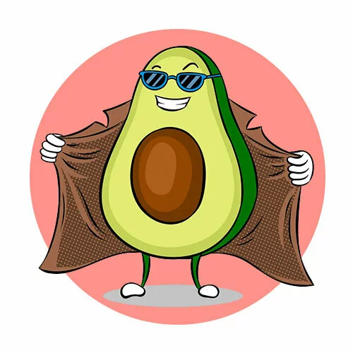 Цветной вариант раскраски авокадо в плаще