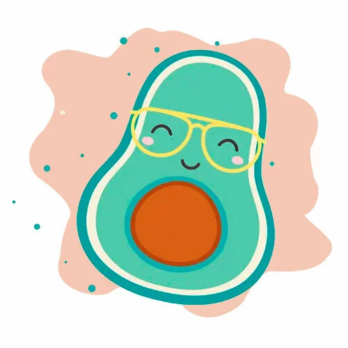 Цветной вариант раскраски авокадо в очках каваи