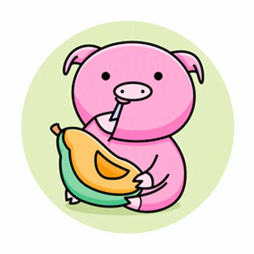 Цветной вариант раскраски хрюшка ест авокадо