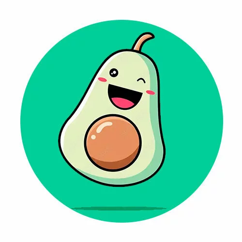 Цветной вариант раскраски каваи авокадо с глазками
