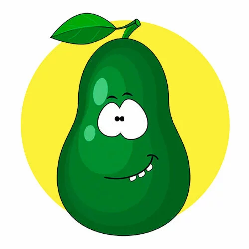 Цветной вариант раскраски авокадо с листочком