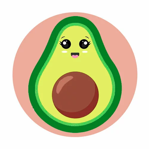 Цветной вариант раскраски каваи авокадо