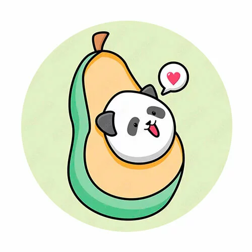 Цветной вариант раскраски панда-авокадо