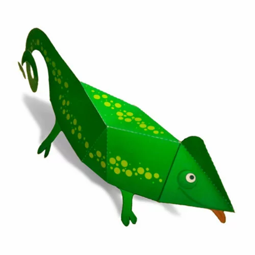 Цветной пример раскраски раскрась, вырежи и склей хамелеон милый