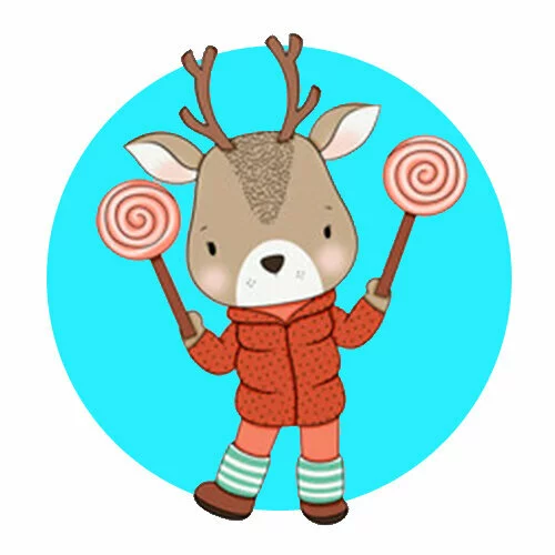 Цветной вариант раскраски олень с леденцами