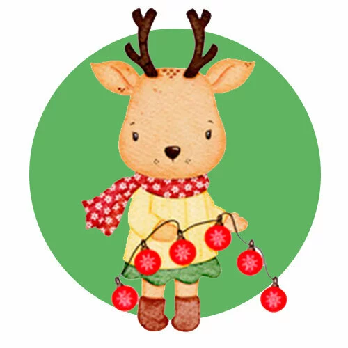 Цветной пример раскраски олень с гирляндой