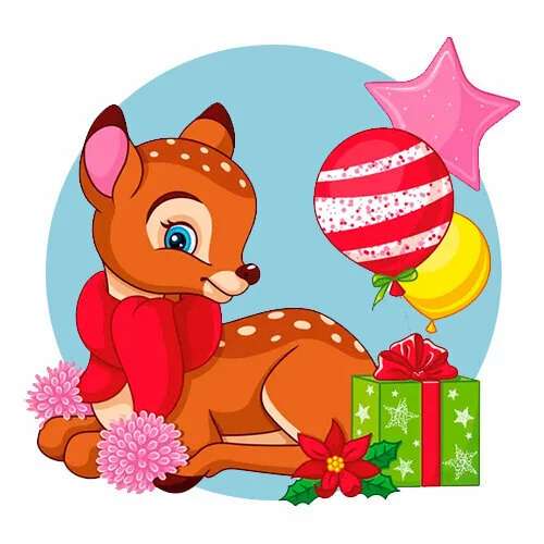 Цветной пример раскраски праздничный олень