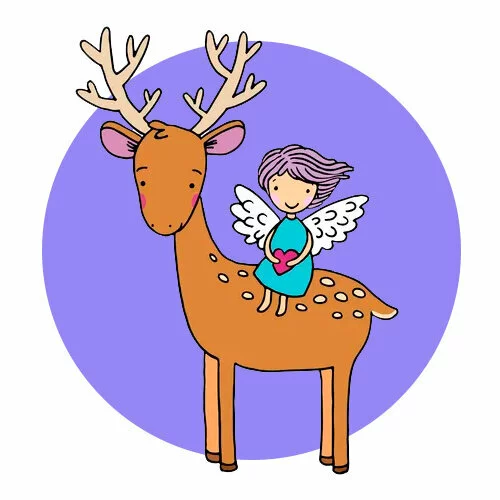 Цветной вариант раскраски девочка на олене