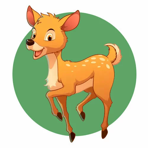 Цветной пример раскраски олененок скачет