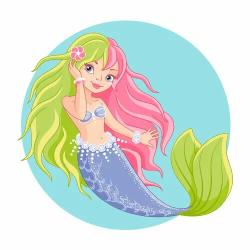 Цветной пример раскраски красивая русалка под водой