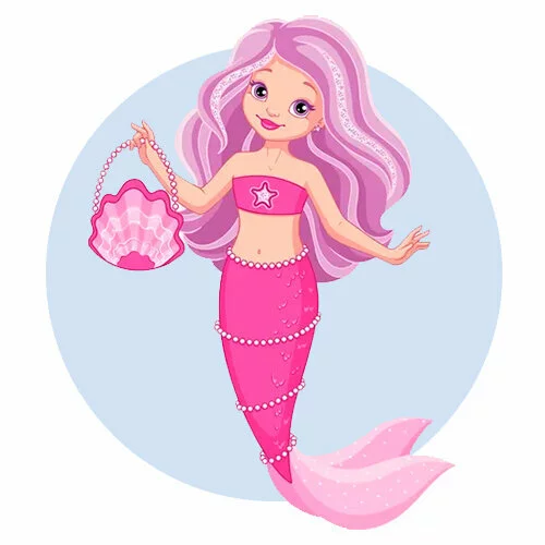 Цветной вариант раскраски русалка красивая с ракушкой