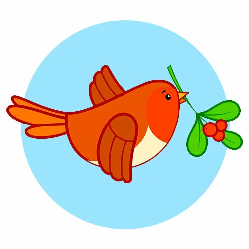 Цветной пример раскраски птичка несет веточку