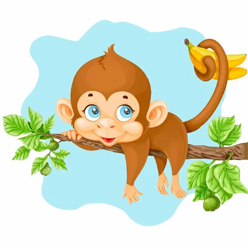 Цветной вариант раскраски обезьянка отдыхает