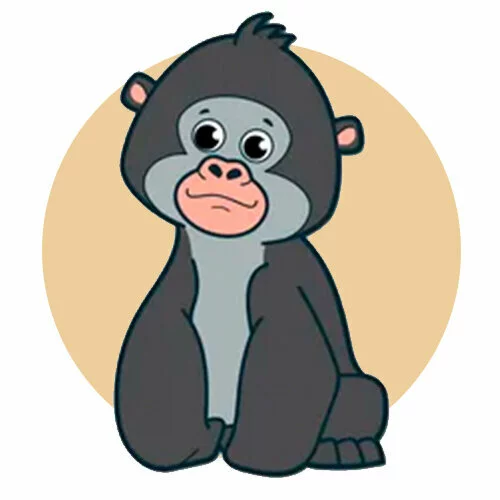 Цветной вариант раскраски горилла маленькая обезьянка