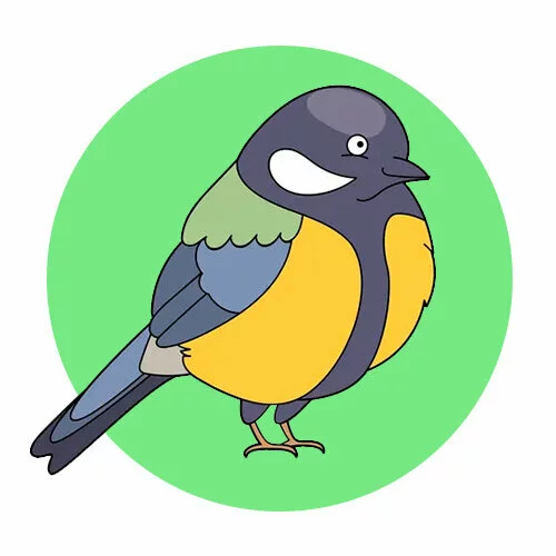 Цветной вариант раскраски пушистая синичка