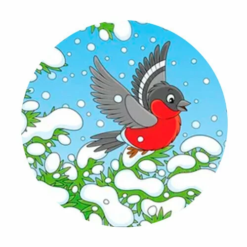 Цветной вариант раскраски снегирь летит