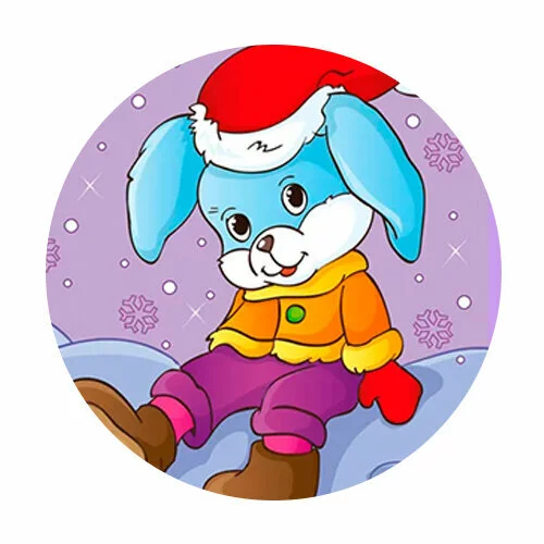 Цветной вариант раскраски зайчик под снегом