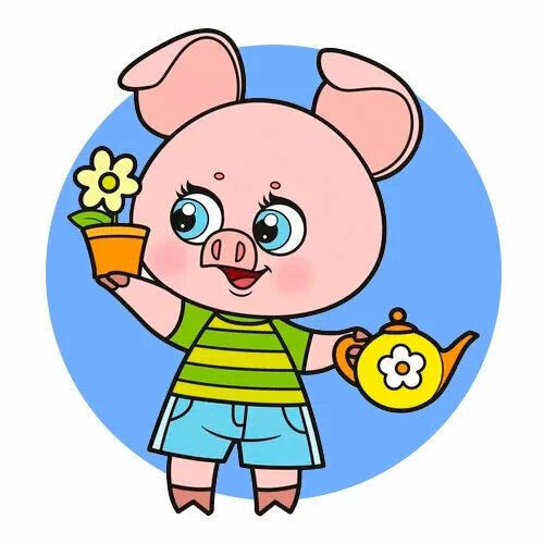 Цветной пример раскраски поросенок и чай