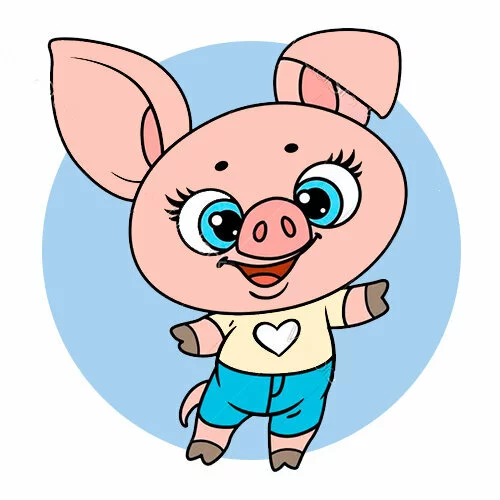 Цветной пример раскраски поросенок свинка