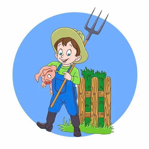 Цветной пример раскраски фермер с поросенком