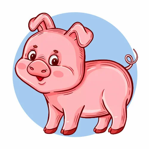 Цветной пример раскраски розовый поросенок