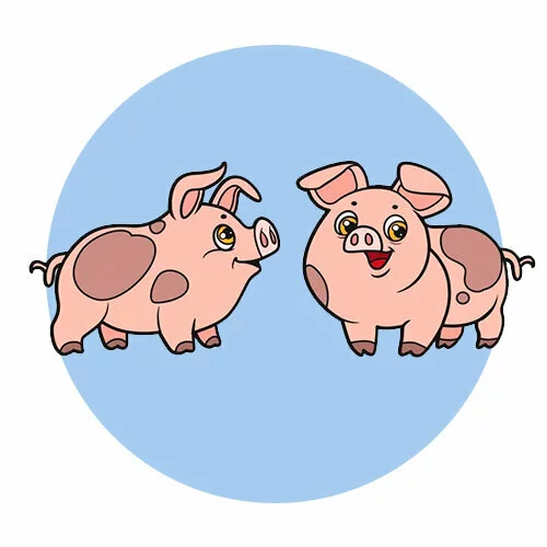 Цветной пример раскраски два маленьких поросенка