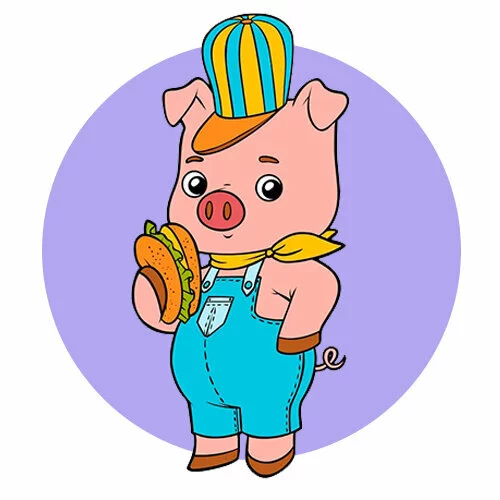 Цветной пример раскраски мальчик свин