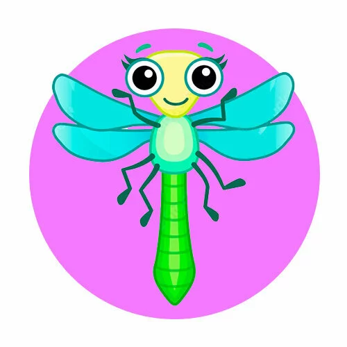 Цветной вариант раскраски симпатичная стрекоза