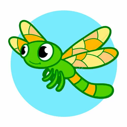 Цветной вариант раскраски стрекоза мультяшная