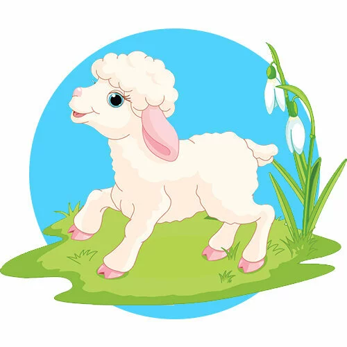 Цветной пример раскраски милый барашек на лугу