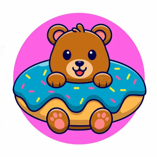 Цветной пример раскраски мишка в пончике