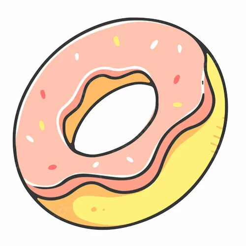 Цветной вариант раскраски пончик сбоку