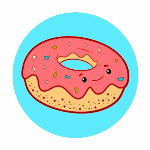 Цветной вариант раскраски пончик с шоколадной помадкой