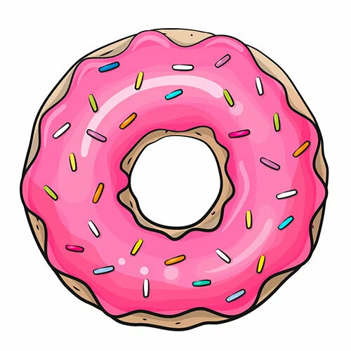 Цветной вариант раскраски сладкий пончик