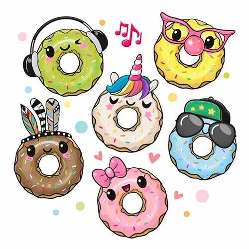 Цветной вариант раскраски пончики кавайи