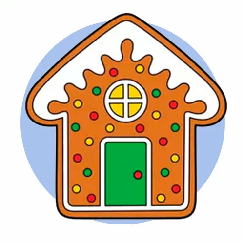 Цветной пример раскраски вкусный домик пряник