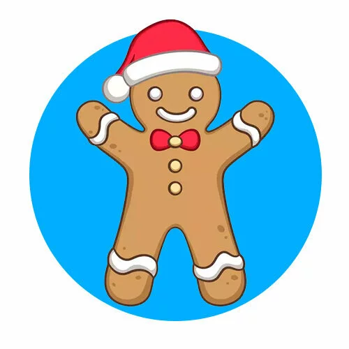 Цветной пример раскраски пряничный человечек в шапке