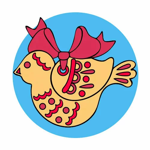 Цветной пример раскраски пряник голубка