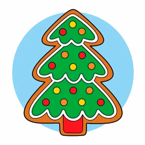 Цветной пример раскраски елочка новогодняя пряник