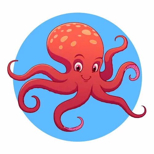 Цветной вариант раскраски осьминог красивый