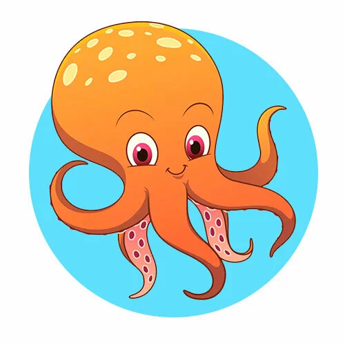 Цветной пример раскраски осьминог осьминожек