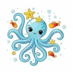 Цветной вариант раскраски красивый осьминог