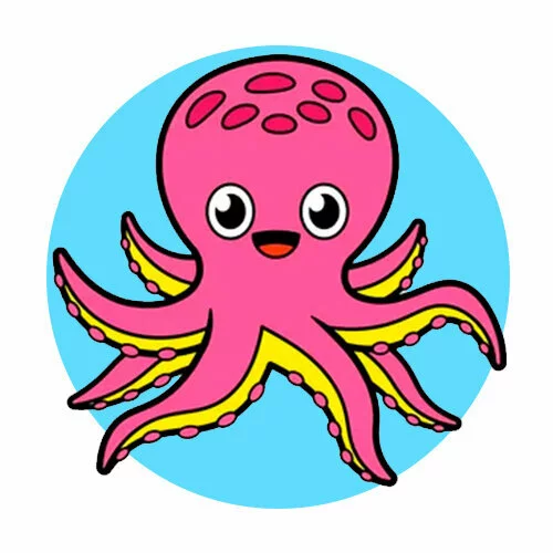 Цветной вариант раскраски осьминог улыбается