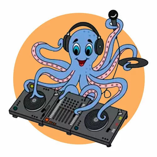Цветной вариант раскраски осьминог диджей