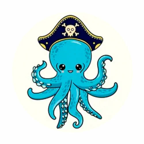 Цветной вариант раскраски осьминог пират