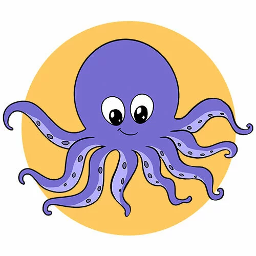 Цветной вариант раскраски осьминог малыш