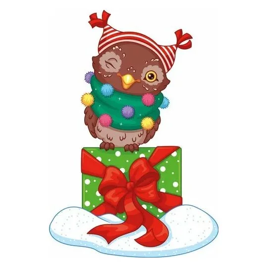 Цветной вариант раскраски праздничный совенок