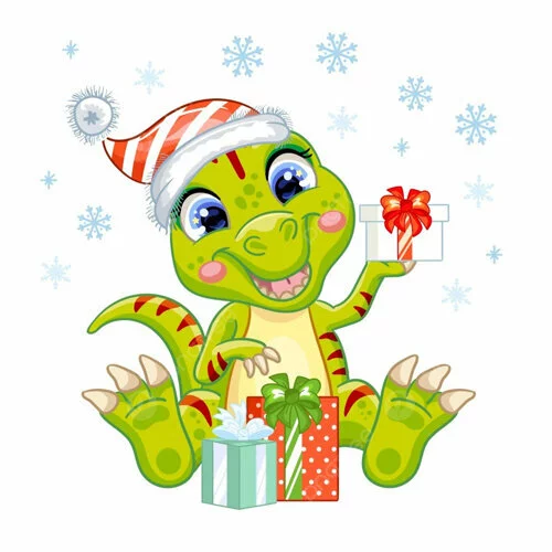 Цветной пример раскраски красивый дракончик с подарком