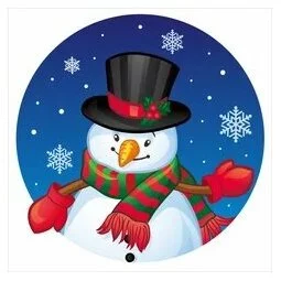 Цветной вариант раскраски снеговичок в варежках