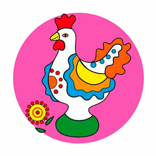 Цветной пример раскраски дымковская игрушка курочка